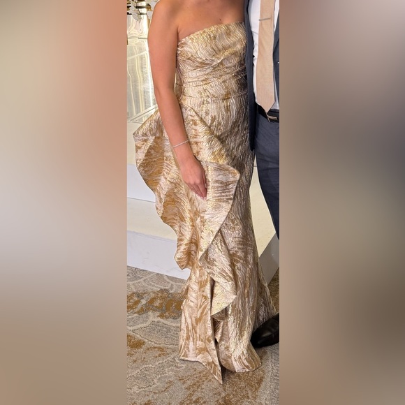 Brocade Ruffle Gown - Gold - Picture 3 of 3